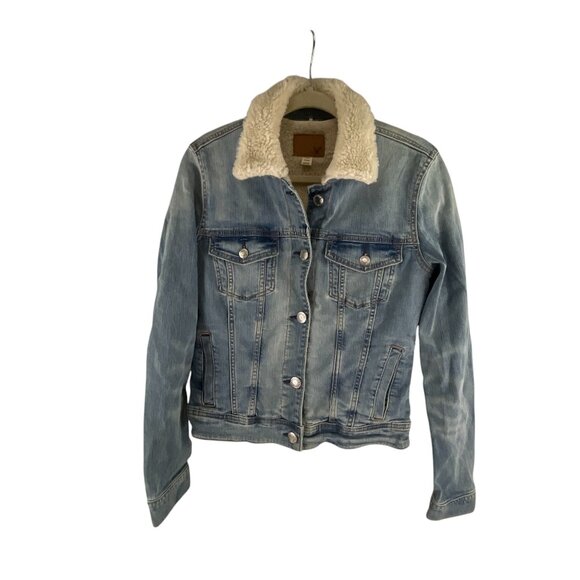 American Eagle Sherpa-Lined Denim Jean Jacket S Blue Casual Streetwear Festival - Picture 7 of 10